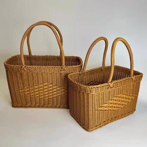 Bakul Beli Belah Rotan, Set Penuh, Sesuai untuk Pasaraya, Mandian, Buah-buahan, Berkebun Luar, Memetik Tradisional, Fesyen Supplies mesra alam dengan tudung bakul penyimpanan