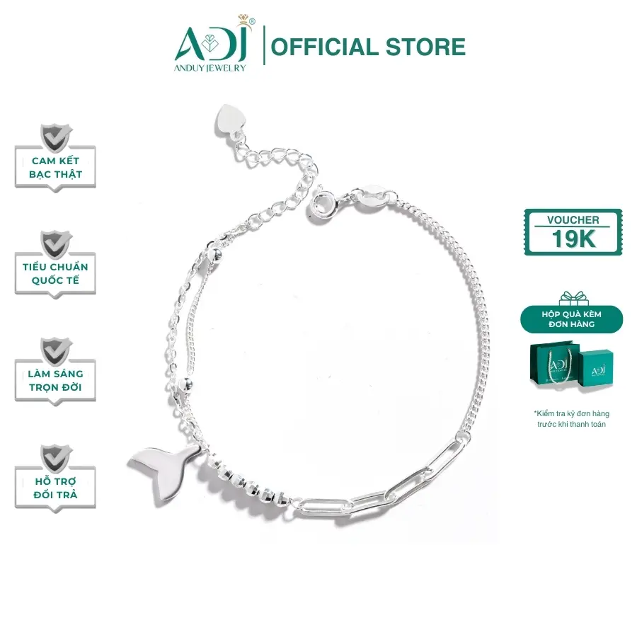 Lắc Tay Bạc Nữ 925 ADJ Đuôi Cá Biển Xanh Cá Tính Phụ Kiện Trang Sức Bạc Vòng Tay Nữ SL134273AD