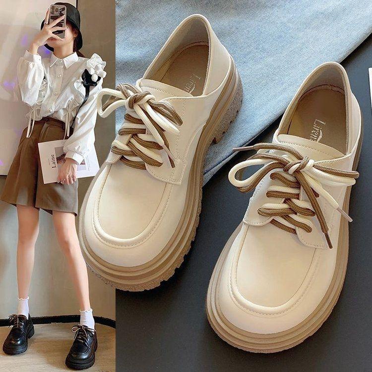 Product Introduction of Genuine Leather Loafers for Women 2024 Spring and Autumn New Soft Sole Thick Sole Lace-up Retro Single Shoes Versatile British JK Small Leather Shoes Women 2