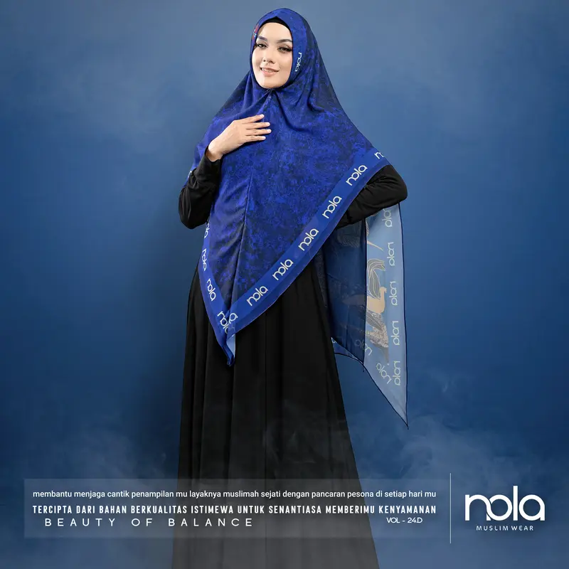 NOLA-Khimar Syar`i Jumbo Printing Premium Vol 24 Hijab Muslim 2 Layer Payet Kerudung Instan Ceruty Doll Syari Wanita Hitam 6