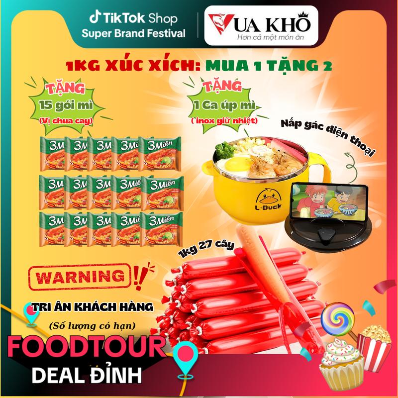 [MUA 1 TẶNG 2] 1KG XÚC XÍCH R2 (27 cây) - TẶNG 15 GÓI MÌ 3 MIỀN + 1 CA ÚP MÌ ,Xúc xích thơm, ngon, mì sợi dai dậm đà - Đồ ăn vặt Snack, Food, Chua Cay mì  gói