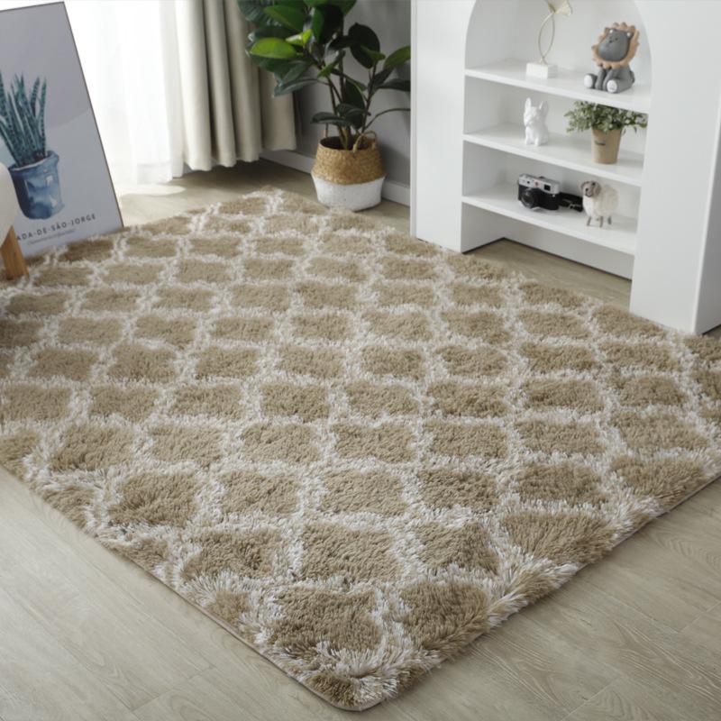 Product Introduction of Thảm trải giường hoàn toàn, phong cách Bắc Âu, nâng cấp mềm mại và mịn màng, nhuộm cà vạt, với mô hình len và lụa, thích hợp cho phòng Khách, bàn trà và thảm đầu giường, thảm tóc dài, thảm trang trí đèn lồng, thảm 24