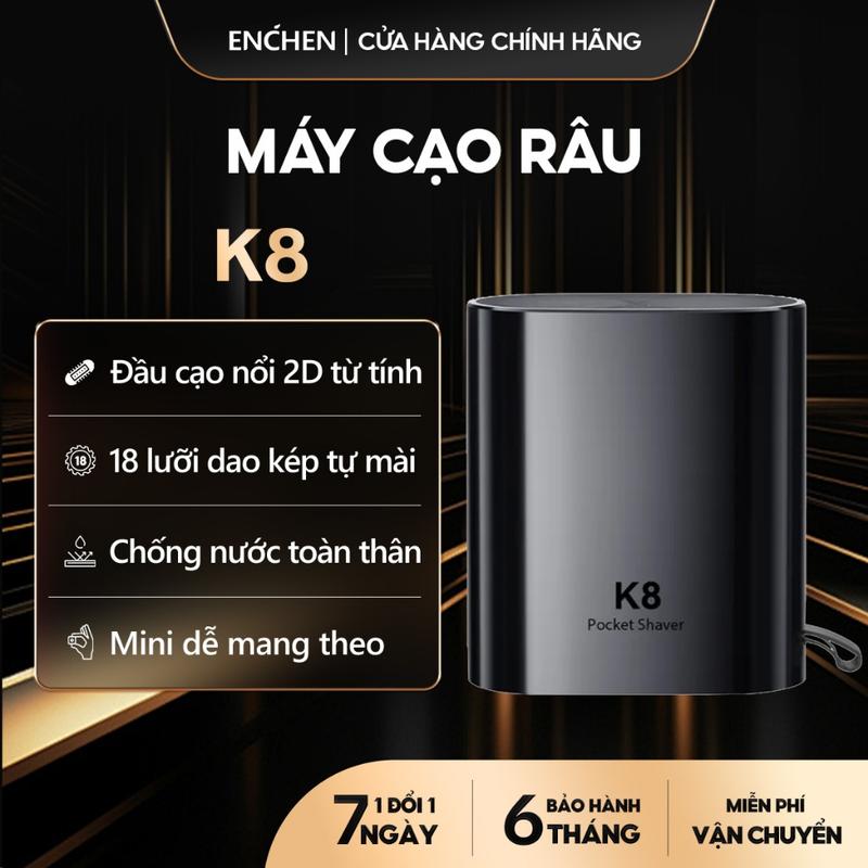  Máy cạo râu Enchen K8 đầu cạo 2D chống nước 18 lưỡi dao tự mài pin dùng đến 60 ngày - BH 12 tháng 