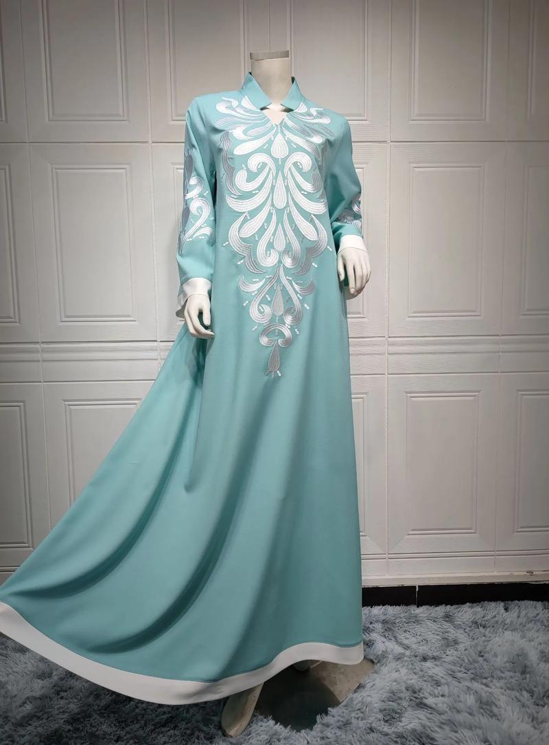 Product Introduction of Robe Muslim Abaya Dubai Embroidered Kebaya Dress Long Sleeve Gowns Moroccan Kaftan Islam Oman Qatar Ladies Dresses 34