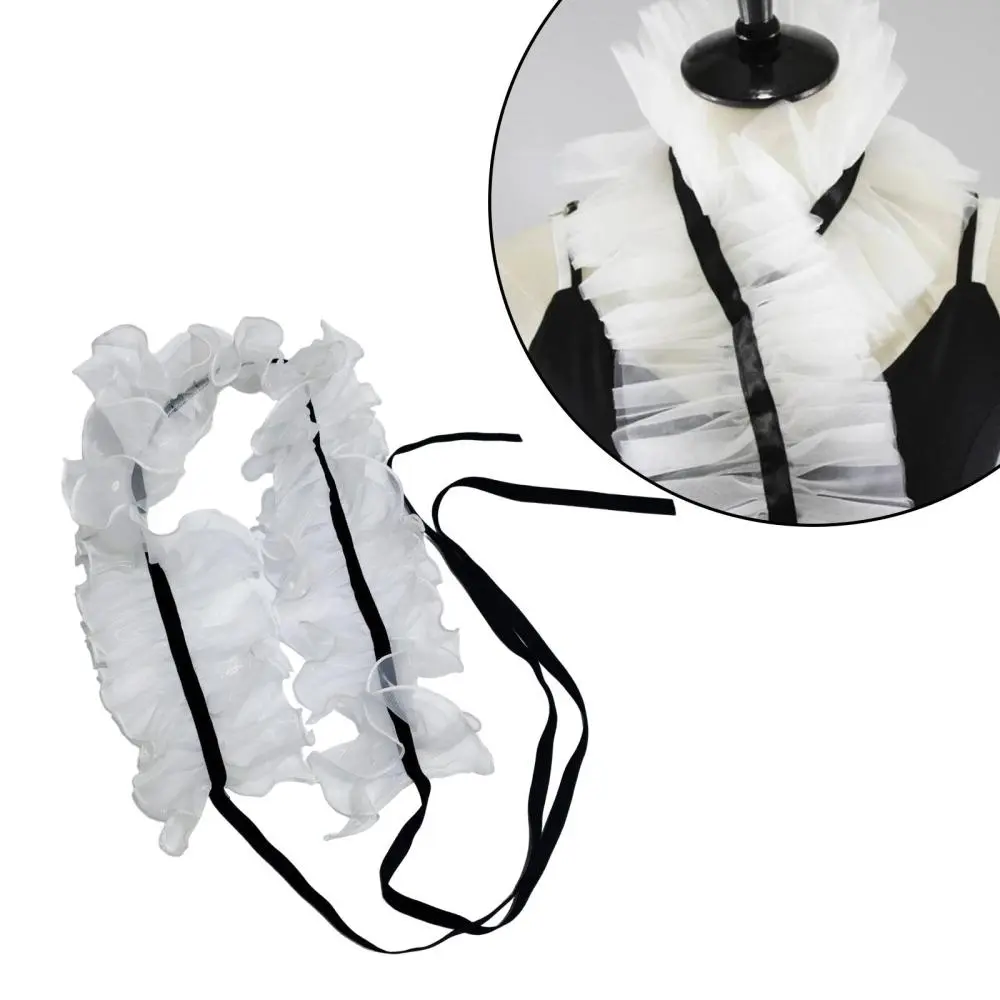 Ruffled Neck Collar Comfortable Detachable Accessories Ruffle Necklace for Halloween Costume Dress up Cosplay Party Decoration Womenswear Clothing