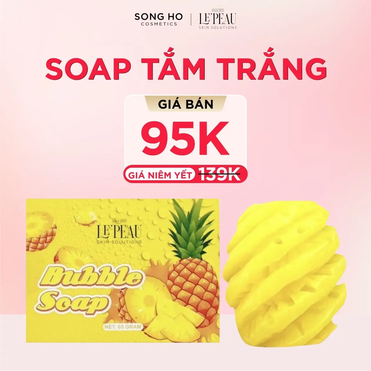[ Le'Peau ] Soap Tắm Trắng Bubble Soap, Xà Bông Tắm Trắng  Body (65gr) Dưỡng Da Body