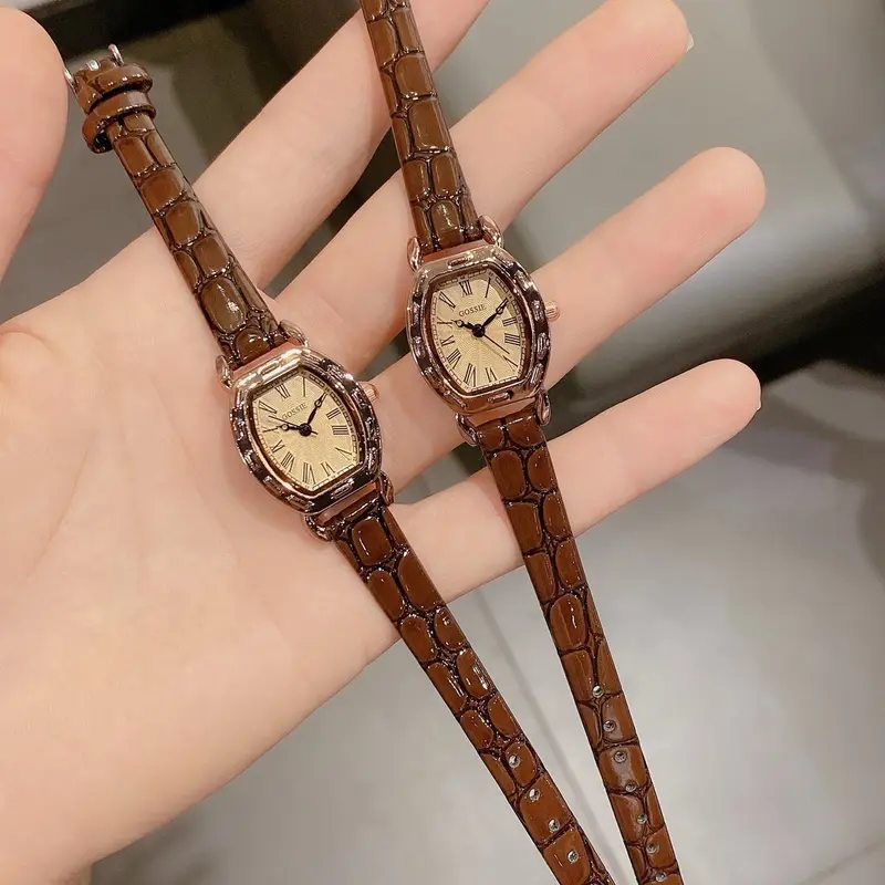 B1 Đồng hồ thời trang nữ mặt bầu, dây da vân cao cấp 1
