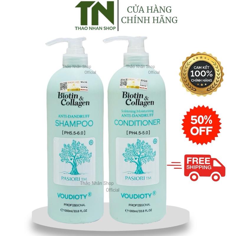 Cặp Dầu Gội Xả Biotin Collagen Xanh Dương Cho Tóc Gàu 1000ml Mẫu 2021