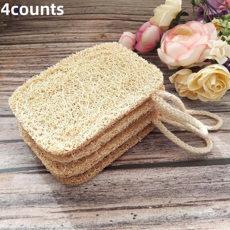 Product Introduction of Natural Loofah Bath Sponge, 4 Counts Bath Loofah, Bathing Accessories for Home Bathroom, Bathing Supplies, Home Supplies 0