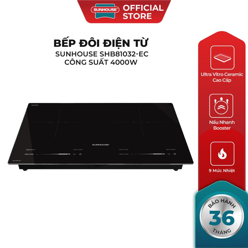 Bếp đôi điện từ Sunhouse SHB81032-EC - Booster nấu nhanh - 9 mức chỉnh Cảm ứng Slider control - Mặt kính nguyên khối