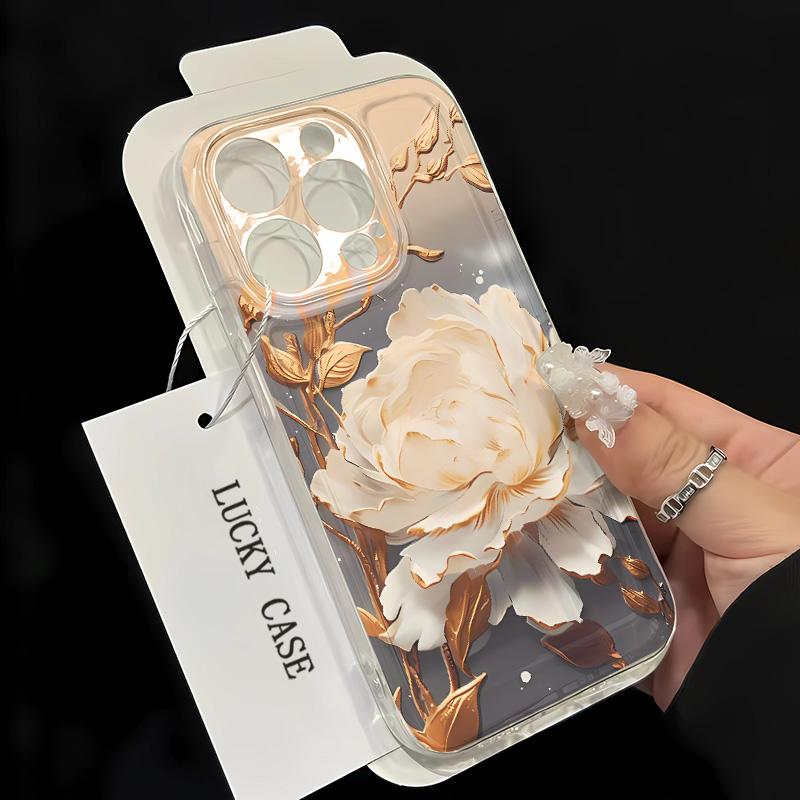 Ốp Điện Thoại Nghệ Thuật Sáng Tạo, Họa Tiết Hoa Sen Trắng, Thích Hợp Cho IPhone 11 / 12 / 13 / 14 / 15 / 16 Pro Max, 7 / 8 Plus, XSMAX, SE2020, X, XR, Ốp Lưng, Có Bảo Vệ Camera