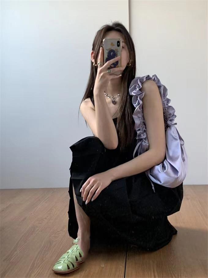Product Introduction of Women Fashion Korea Ins Casual Pleated Lace Drawstring Designer Vintage Y2k Ladies Large Capacity Shoulder Canvas Bag Backpack 7