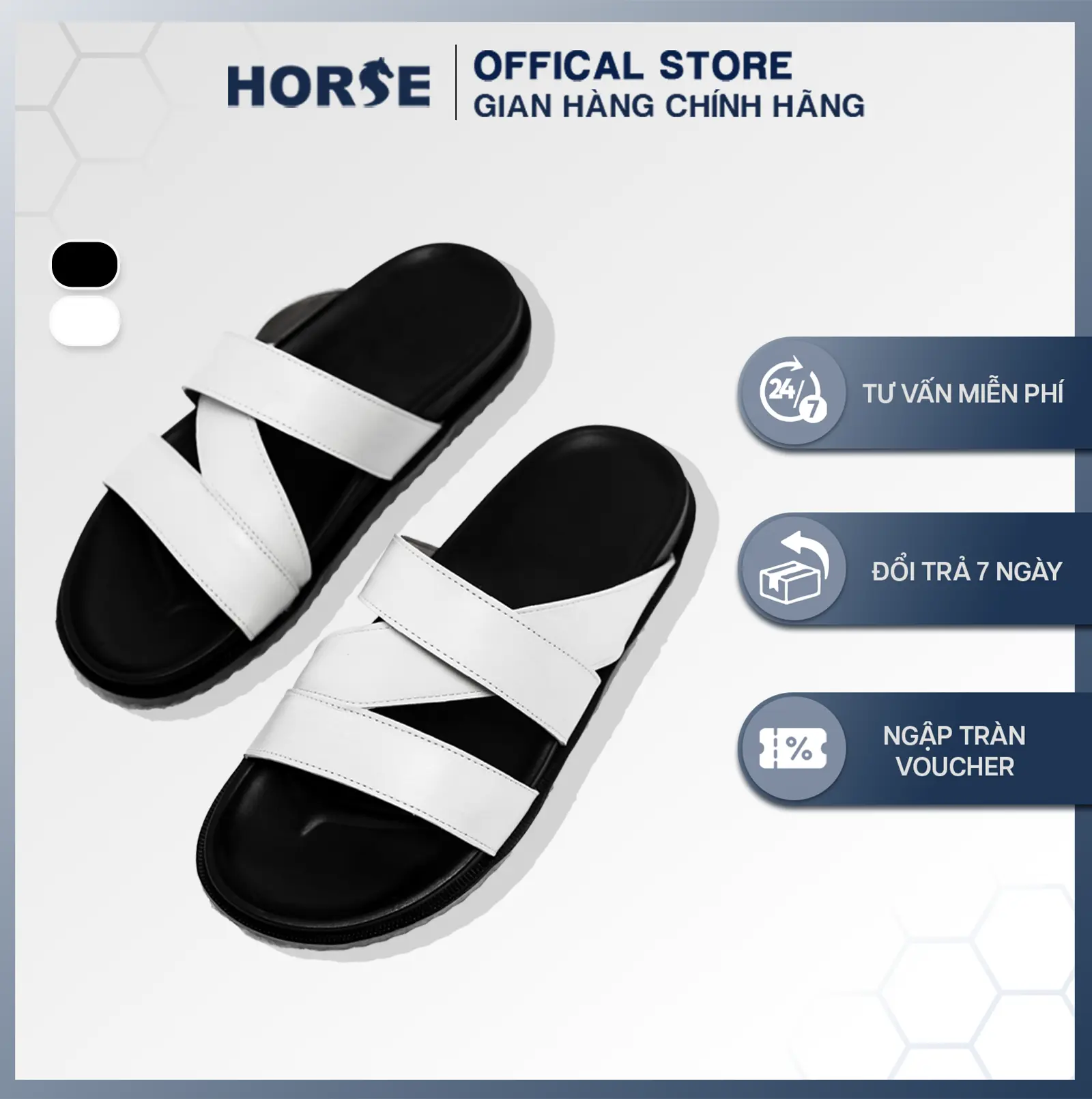[ Horse Store ] - Dép Da Bò Chéo Thời Trang Nam Nữ, Đế Cao Su , Lót Đế Êm, 2 Màu Đen Trắng - ST01.