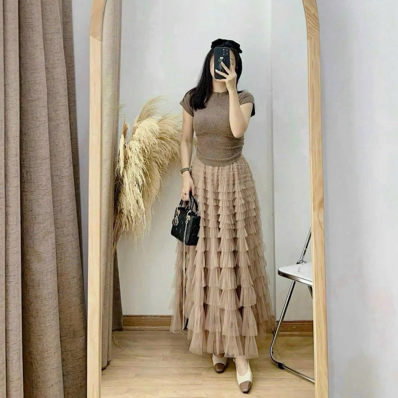 Chân váy tầng tiểu thư dáng dài