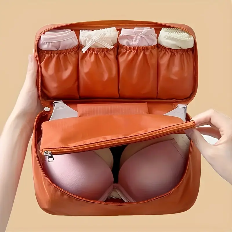 Solid Color Zipper Portable Handle  Underwear Storage Bag, Multi-functional Bra Panty Socks Organizer For Traveling, Women's Lingerie & Accessories 1