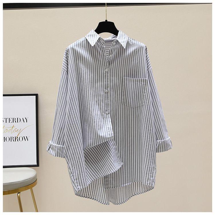 Product Introduction of Striped printed long-sleeve shirt women 2025 autumn new Korean version of loose simple mid-length cardigan shirt high-grade Top Womenswear 3