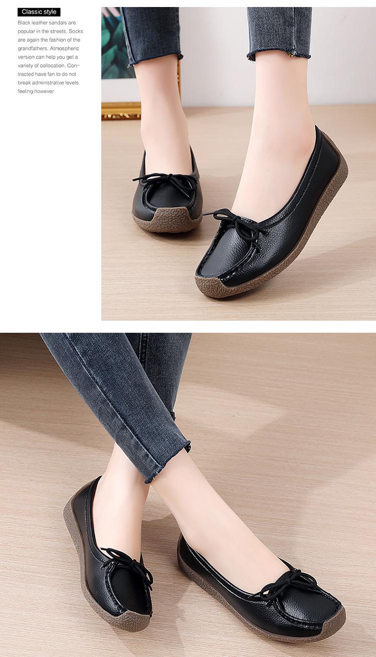 Product Introduction of New Genuine Leather Doug Shoes Women's Soft Bottom Pumps Slip-on Mom Shoes Casual Flat Loafers Women's plus Size 28