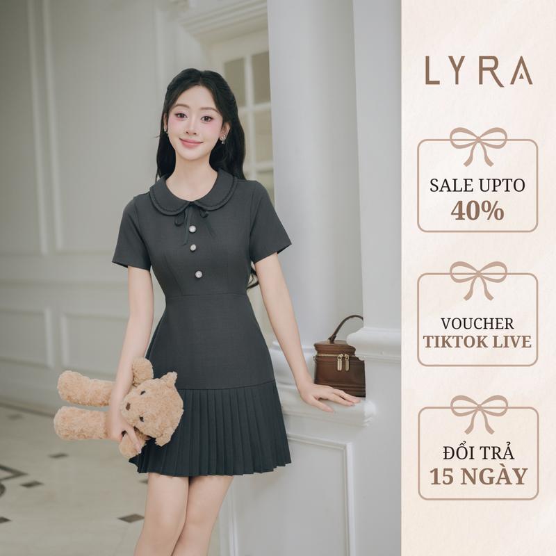 LYRA Váy Nữ Thiết Kế Xếp Ly Cổ Sen Chân Xếp Sly Đính Nơ Xinh Xắn Chất Tuyps Si Hàn Size S/M Phong Cách Thanh Lịch Sang Trọng LYRA Dress Women LWNVD033
