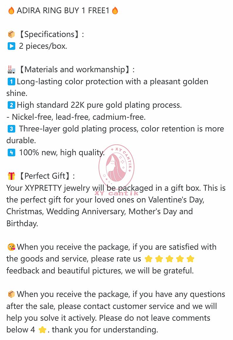 Product Introduction of Adira ring set buy 1 free 1-adjustable ring size-pure gold plated jewelry-durable-hypoallergenic-xypretty titanium  ring 0