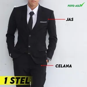 FANTREE - Setelan Jas Celana Semi Wool Formal 2IN1 Premium Original Hitam Semi Casual Pria Blazer Slim Fit Wisuda Nikah Kantor