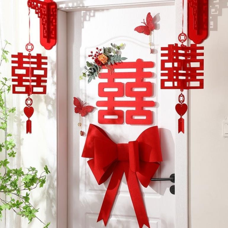 Chữ hỷ trang trí tiệc cưới bằng vải nhung khổ to 3