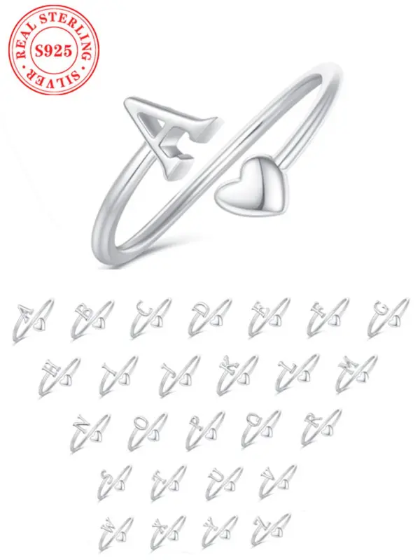 S925 Sterling Silver Fashion Letter A-Z Ring, Fashion Jewelry for Party, Daily Clothing Decor, Trendy All-match & Exquisite Jewelry for Birthday Gift 0