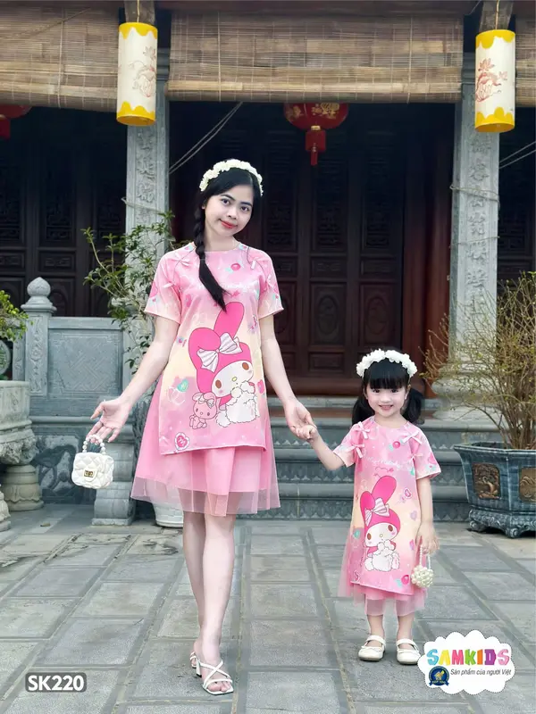 SAMKIDS - SET Áo Dài TẾT CÁCH TÂN CHO Bé Gái  - HỌA TIẾT DỄ THƯƠNG 2
