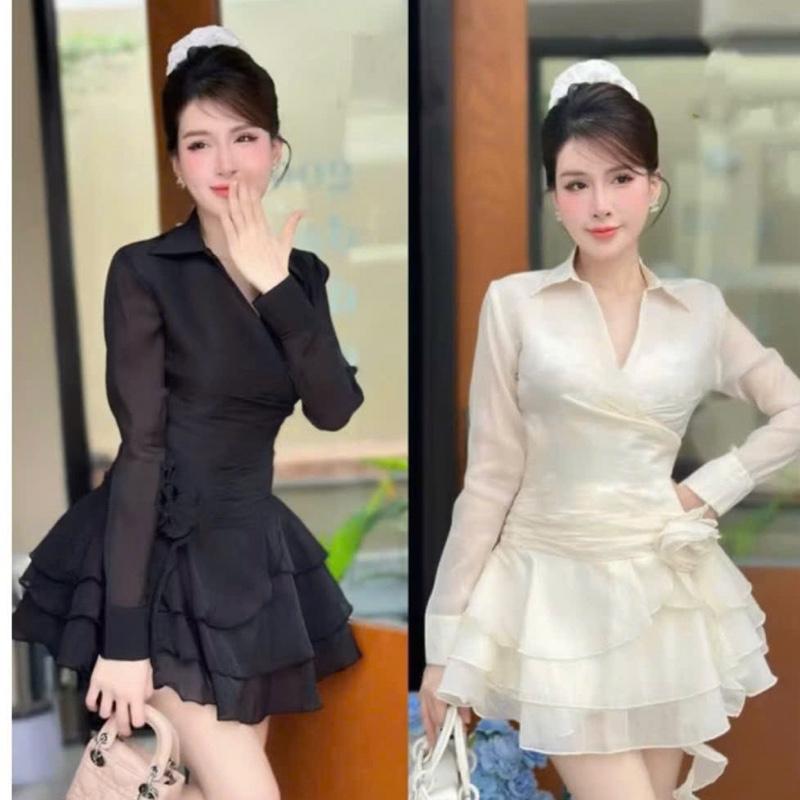 Váy dự tiệc phối voan bigsize 60 đến 90 ký màu đen - kem 0