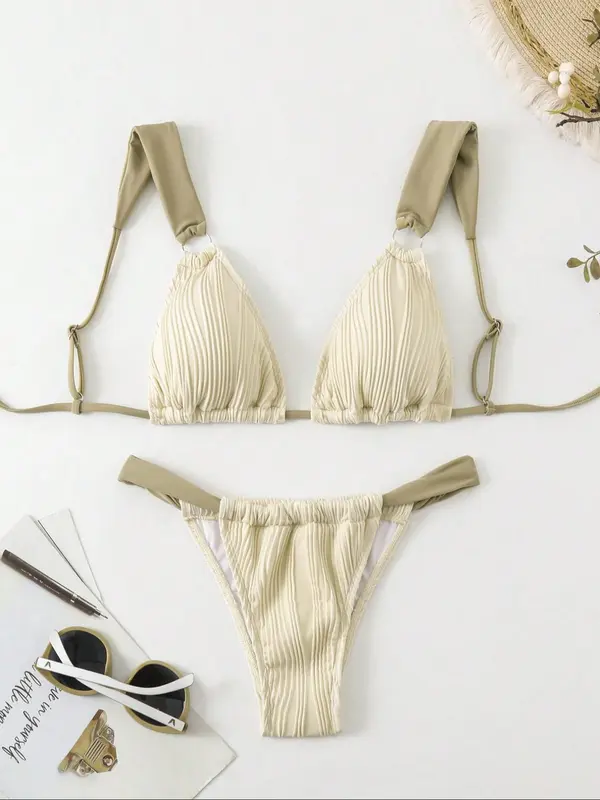 Women's Solid Color Bikini Set, Fashion Chic Sexy Swimsuit for Beach Holiday Vacation, Ladies Swimwear for All Seasons 2