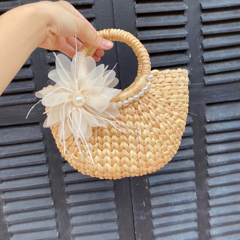 Túi lục bình lbán nguyệt size 20 đính hoa nhiều kiểu đi biển đi chơi chụp ảnh áo dài tết