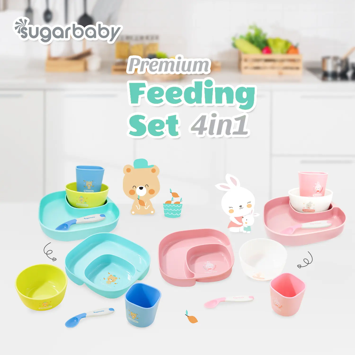 Sugar Baby Premium Feeding Set 4in1/Tempat Makan Bayi/Alat Makan Bayi/Peralatan Makan Bayi/Perlengkapan Makan Bayi
