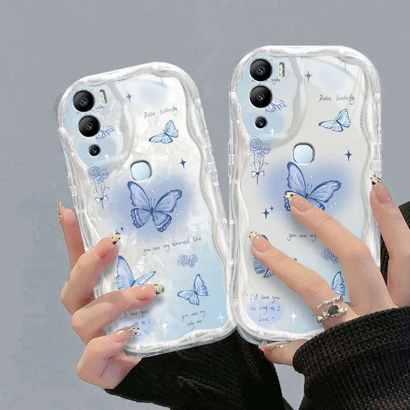 Casing hp InfinixHot12I/X665  Kupu-kupu lucu transparan gelombang soft shell wanita mewah ringan kelas atas all-inclusive anti-fall case
