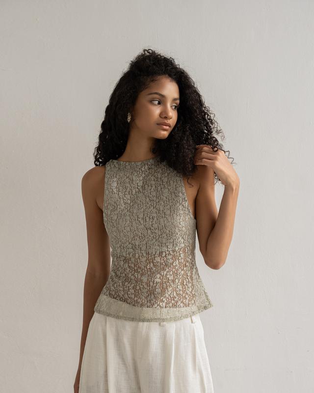 Áo lưới vải ren nữ Lá Sen - oula studios