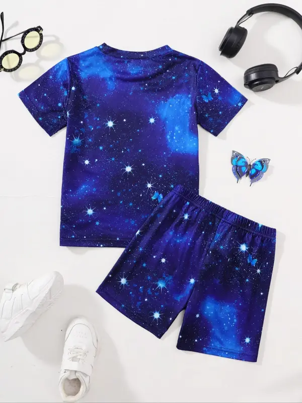 Toddler Girl's All Over Print Clothes Set, Casual Short Sleeve Tee & Shorts, Summer Clothes for Kids 7