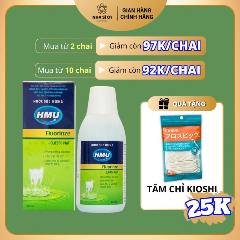 Nước súc miệng HMU Fluorinze 0,05% NaF - Đại học Y Hà Nội, diệt khuẩn, ngừa sâu răng, trắng răng cho người niềng răng