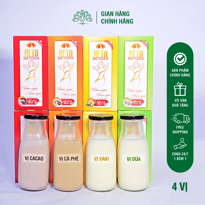 20 Hộp KetoDetoxx + Nhiều QUÀ - Thay thế bữa ăn - Sữa tách béo và các vitamin và khoáng chất - 4 vị Cacao/ Cafe/ Vani/ Dừa 2