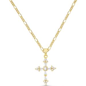 Women's Cross Necklace, Double Cross Necklace 14K Gold Plated Cross Pendant Necklace Exquisite Gold Cross Necklace Women's Fashion Small Cross Pendant Necklace Simple Cute Necklace Gold Jewelry