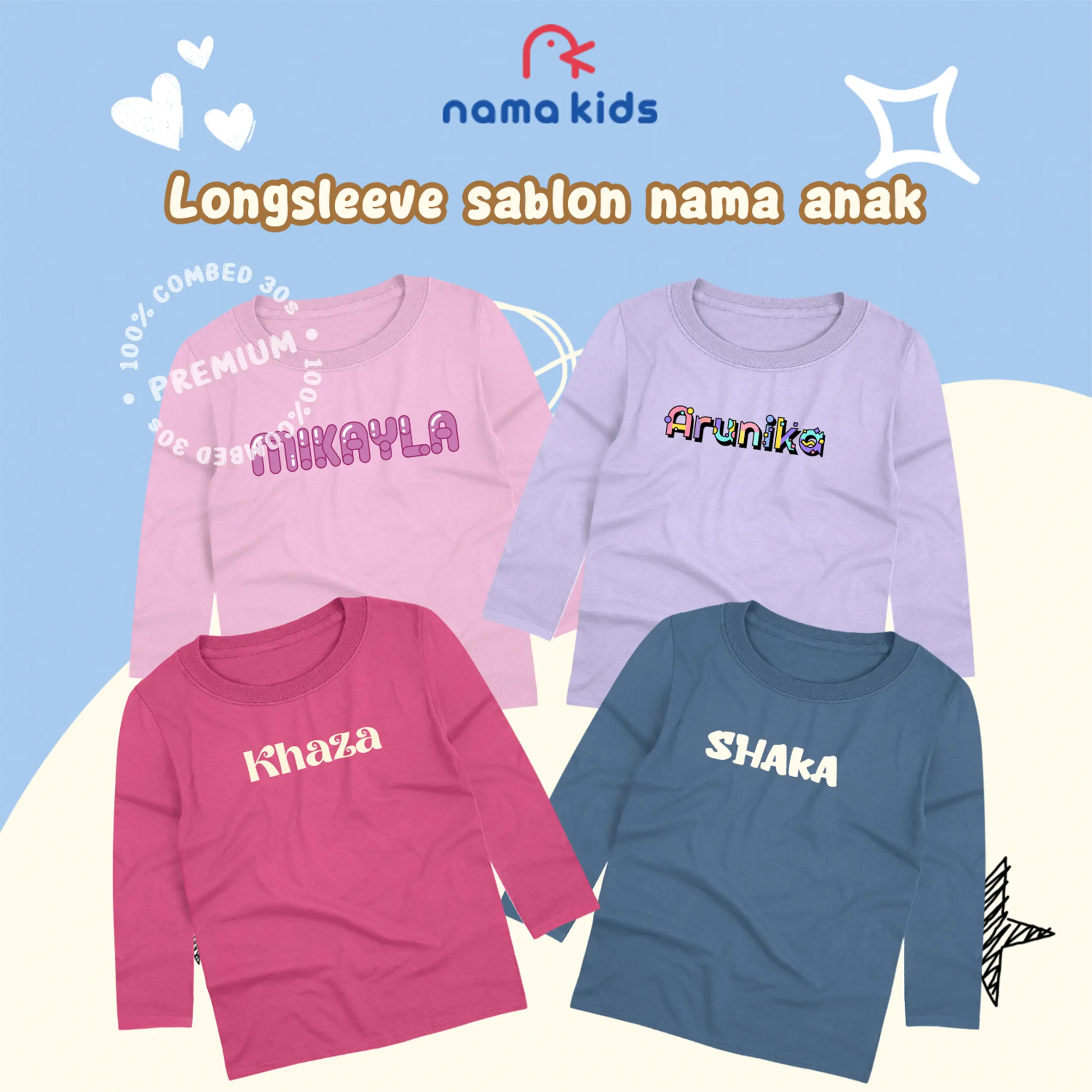 KAOS NAMA SABLON KAOS ANAK LENGAN PANJANG PREMIUM KAOS NAMA ANAK KAOS SABLON KAOS ANAK CUSTOM TULISAN Fashion