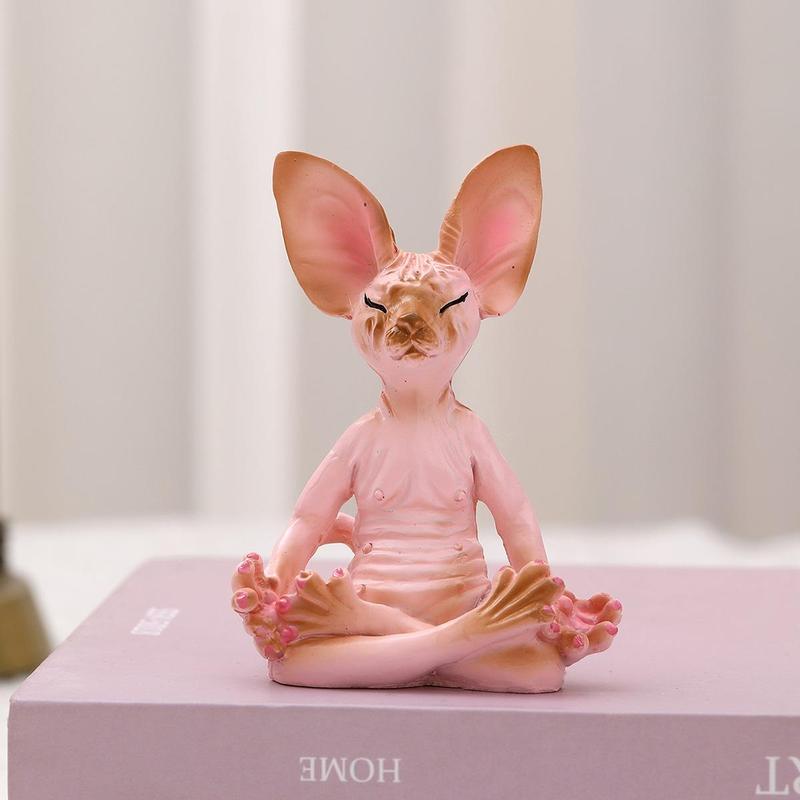 Product Introduction of Yoga Sphynx Cat Design Resin Statue, 1 Count Desktop Ornament for Living-room Office Desk, Desk Mini Sculpture for Home Decor Set 3
