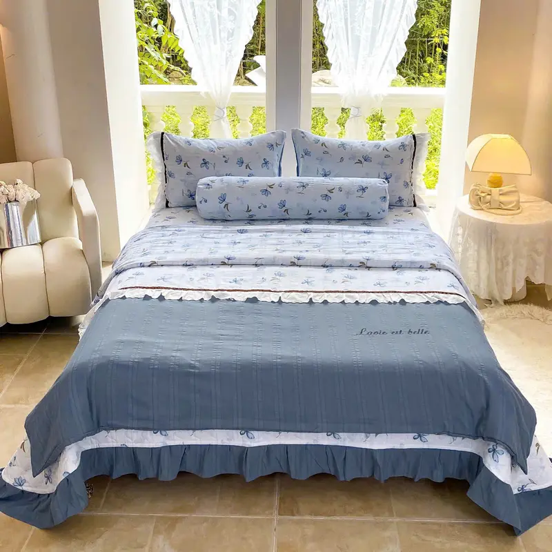 Bộ Chăn Ga Gối COTTON ĐŨI SỢI TRE MarkJacob - Set 5 món ( ga trần phủ - vỏ chăn trần có khoá - 2 vỏ gối - 1 vỏ ôm khoá sườn) 3