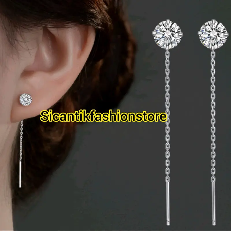 COD Anting Titanium Wanita Mata Satu Juntai Silver Dan Gold Trending Asli Titanium Anti Karat Tidak Luntur Fashion Wanita Style Wanita Korean Perempuan Anggun Earrings 1