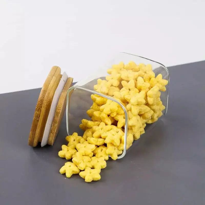 Toples Kaca Lebaran Terbaru Wadah Penyimpanan Makanan Kue Kering Glass Storage Jar Tutup kayu Plastik Makanan Gaya Korea Dapat disesuaikan silikon 4