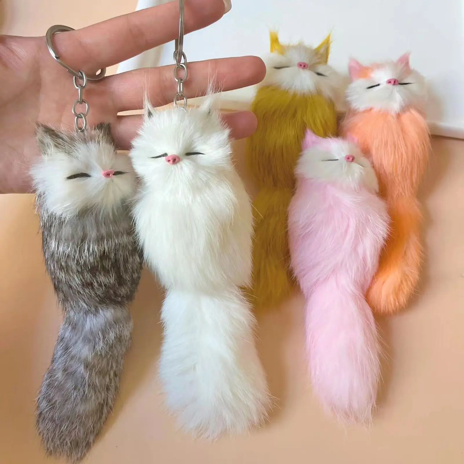 Faux Fur Keychain Pendant Fox Shape Plush Textures Keyring
