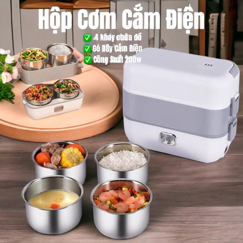 Hộp Cơm Cắm Điện Văn Phòng 2 Tầng 4 Bát Inox 304 Chức Năng Hâm Nóng Và Tự Nấu Chín Đồ Ăn Nhỏ Máy Làm Sữa Chưng Yến