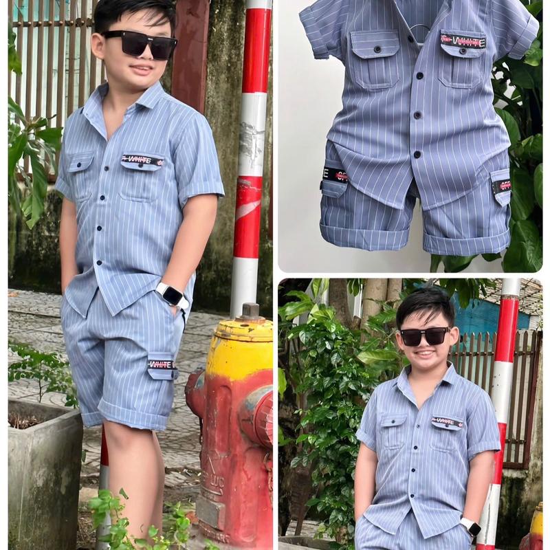 Bộ công tử túi nắp 2 bên kèm quần túi hộp sang chảnh MUPKIDS (Áo + Quần) 5