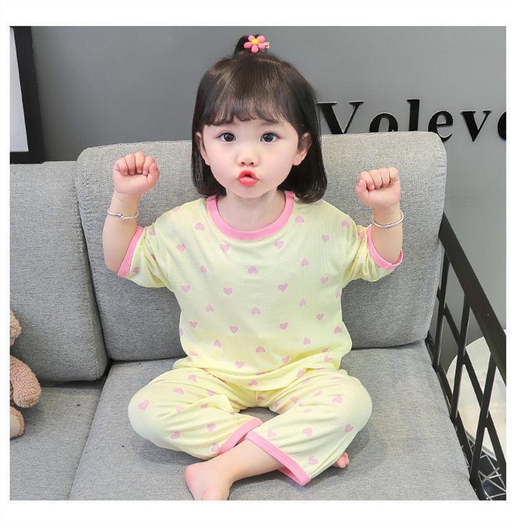 Product Introduction of 2025 Girls' Pajamas Summer Thin Baby Girls' Comfortable Breathable Ice Silk Home Wear Suit Children's Split Air Conditioning Clothes Sets 14