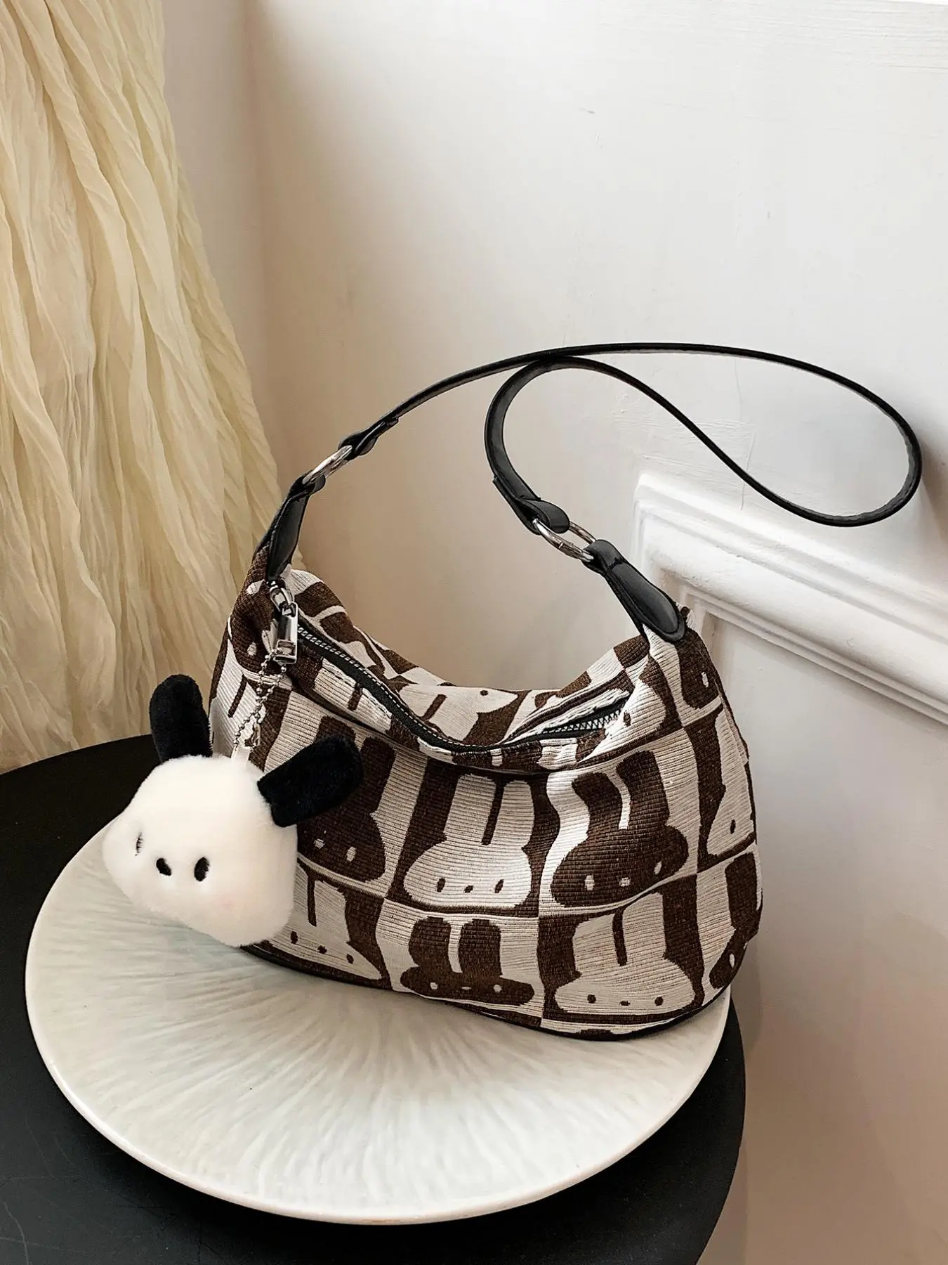 Women's Cute Rabbit Design Purse Crossbody Bag with Charm, Fashionable Animal Decorated Shoulder Bag, Casual Trendy Versatile High-quality Daily Commuting Bag