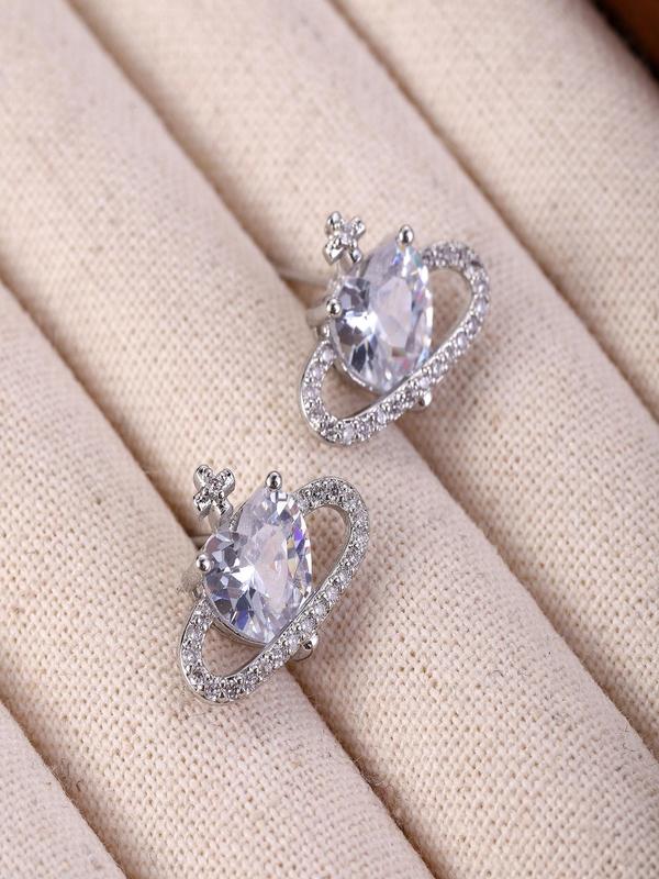 2024 New Style Heart & Planet Design Rhinestone Decor Stud Earrings, Elegant Jewelry for Women, Trendy All-match & Exquisite Jewelry for Birthday Gift 4