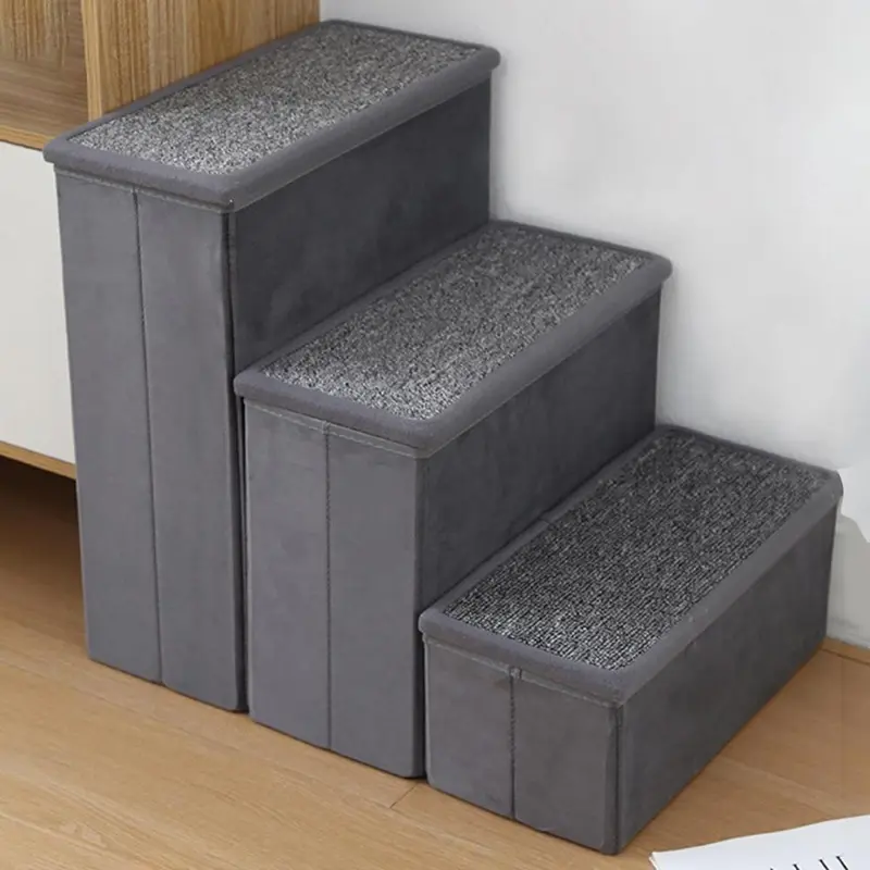 PawHut 3 Step Dog Steps with Storage Boxes, Cat Stairs for Bed