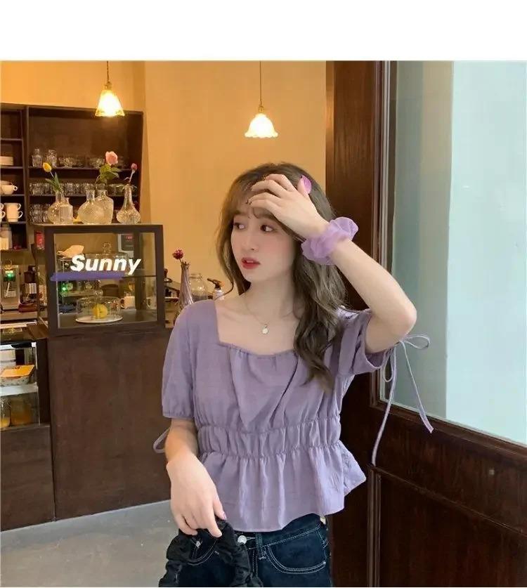 Product Introduction of Áo Phông Nữ, Cổ Vuông, Tay Phồng, Áo Ngắn, Thiết Kế Đẹp, Phong Cách Hàn Quốc Độc Đáo Thích Hợp Cho Mùa Hè, Áo Sơ Mi Búp Bê, Áo Sơ Mi ngắn Tay Nữ 9